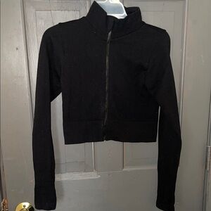 Black Bomber Jacket with Cropped Length Fitted Silhouette and High Collar